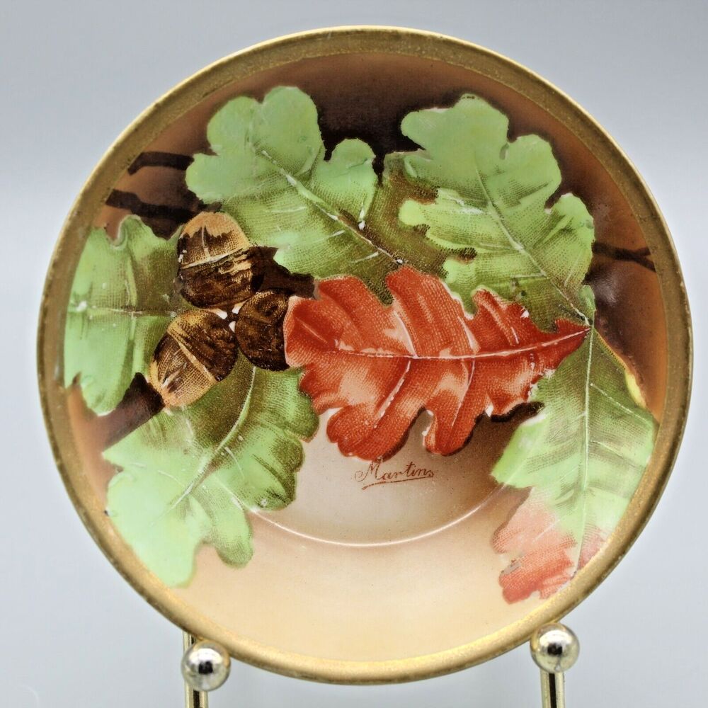 Mini Plate Artist Signed Martin Acorn Leaves 5 inch O & EG Royal Austria VTG